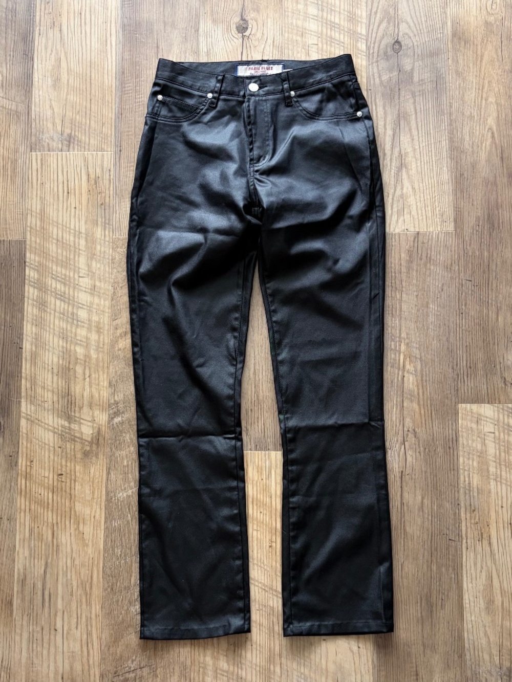 Vintage Paris Blues Original Black Coated Leather Like Boot Cut Pants